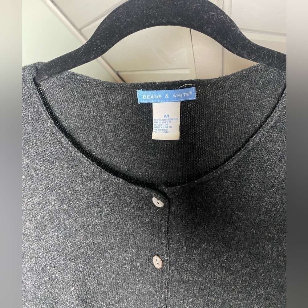 Deane & White 100% Lambswool Cardigan Sweater Gray Green & Blue Detail Medium - Picture 3 of 11